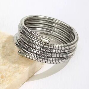 Stainless Steel Coil Wrap Bracelet Multi-Layer Adjustable Bangle